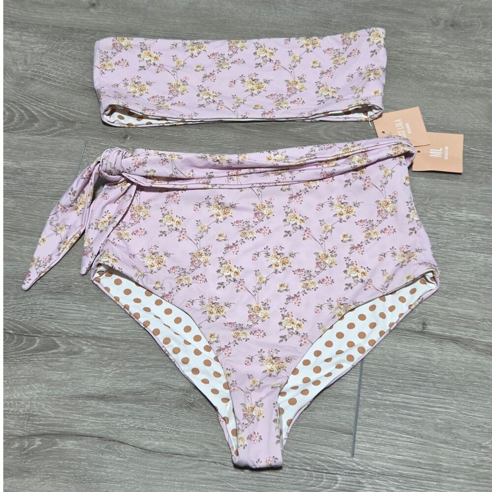 Dippin' Daisy's NWT Pink Floral & White Polka dot Reversable Bikini Size Small